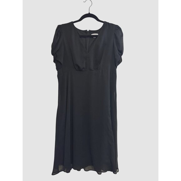 Calvin Klein Black Short Sleeve A-Line Dress Size 14 Womens Elegant Sheer Sleeve - Picture 1 of 6